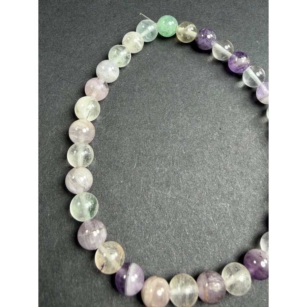 Natural Multi Color Fluorite Stretch Bracelet 6mm Beads Stone 7" UVs - Picture 4 of 7